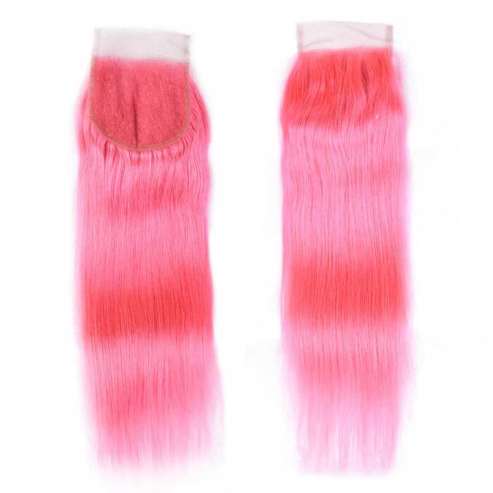 Beaudiva Pink Color Straight 3 Bundles With Lace Closure 100% Human Hair Bundles - Image 4