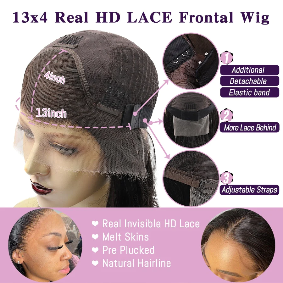 Cranberry 12A Loose Deep Wave Real 13X4 HD /Transparent Long Glueless Natural Black Wig - Image 4